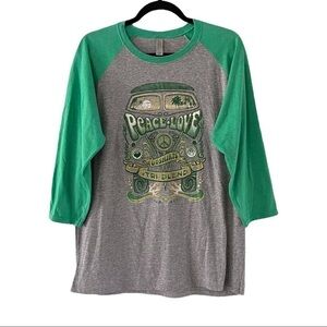 NWOT Jerzees Tri-Blend Peace Love & T-Shirts Gray/Green Raglan Baseball T-Shirt 